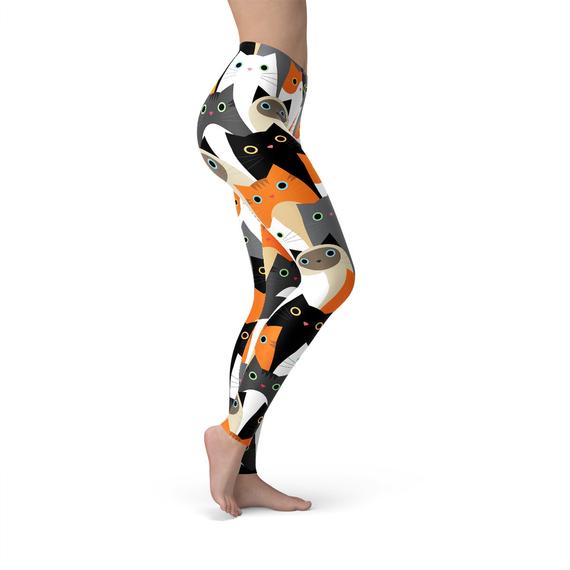 Womens All Over Print Cats Leggings Maroon Sooty