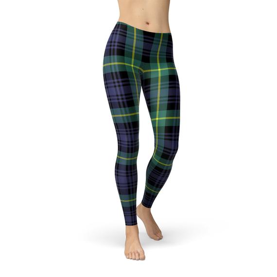 Womens Green and Blue Tartan Leggings Maroon Sooty