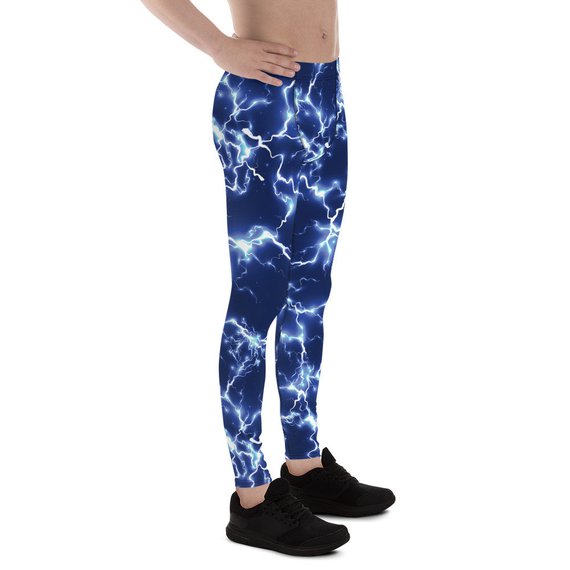 Mens Leggings - Blue Thunder Lightning Leggings Maroon Sooty