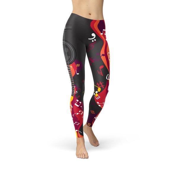 Guitar and Music Note Leggings Maroon Sooty