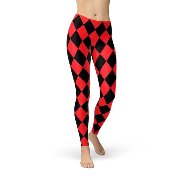 Womens Red and Black Jester Leggings Maroon Sooty