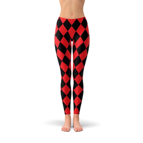Womens Red and Black Jester Leggings Maroon Sooty
