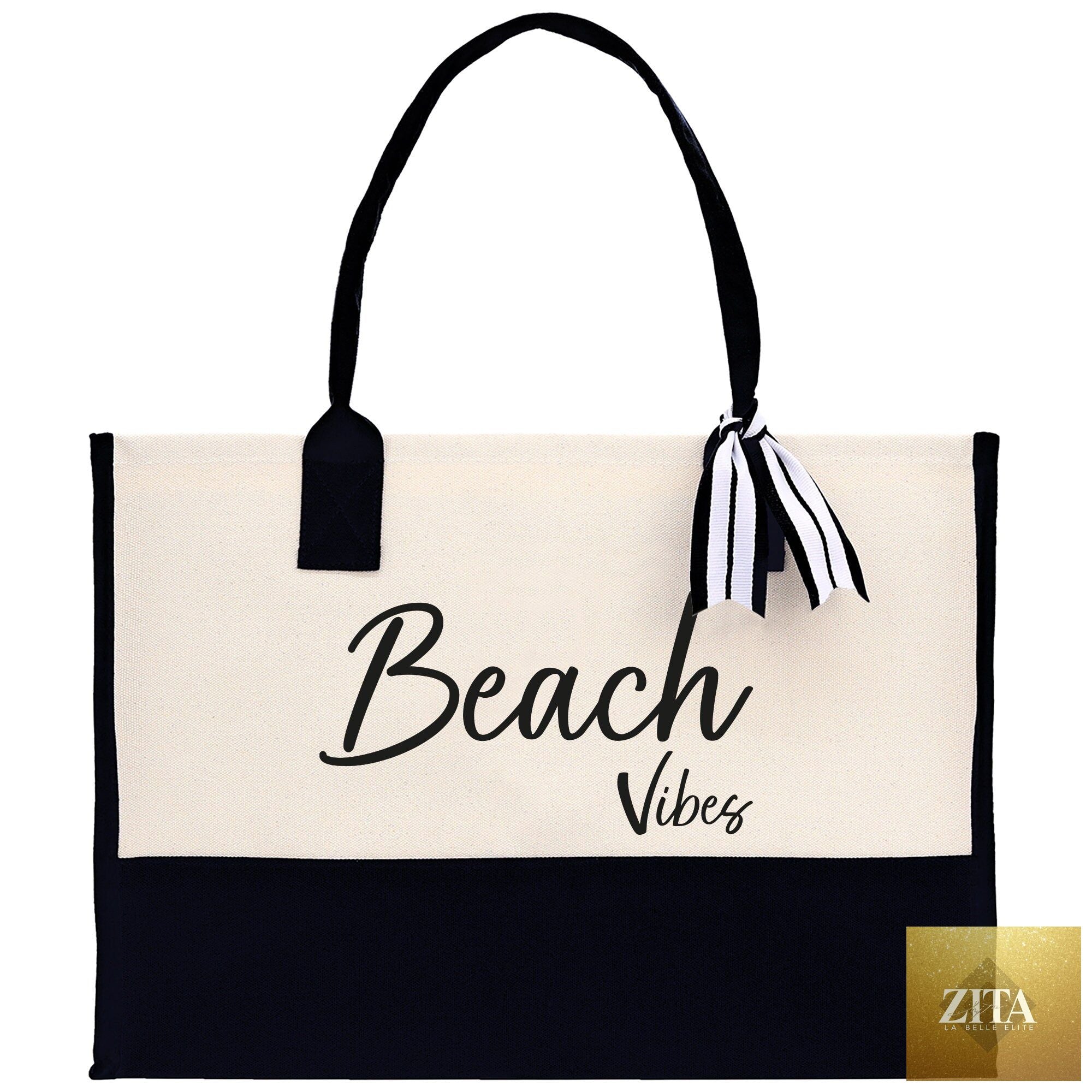 Beach Vibes Canvas Tote Bag Birthday Gift for Her Weekender Tote Bag Beach Tote Bag Large Beach Tote Bag