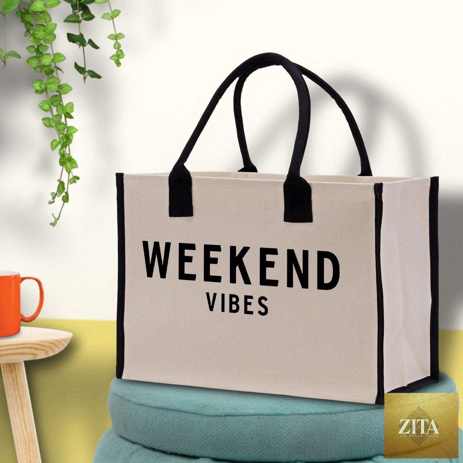 Weekend Vibes Beach Tote Bag - Large Chic Tote Bag - Gift for Her - Girls Weekend Tote - Weekender Bag - Weekend Tote - Weekend Vibes Bag