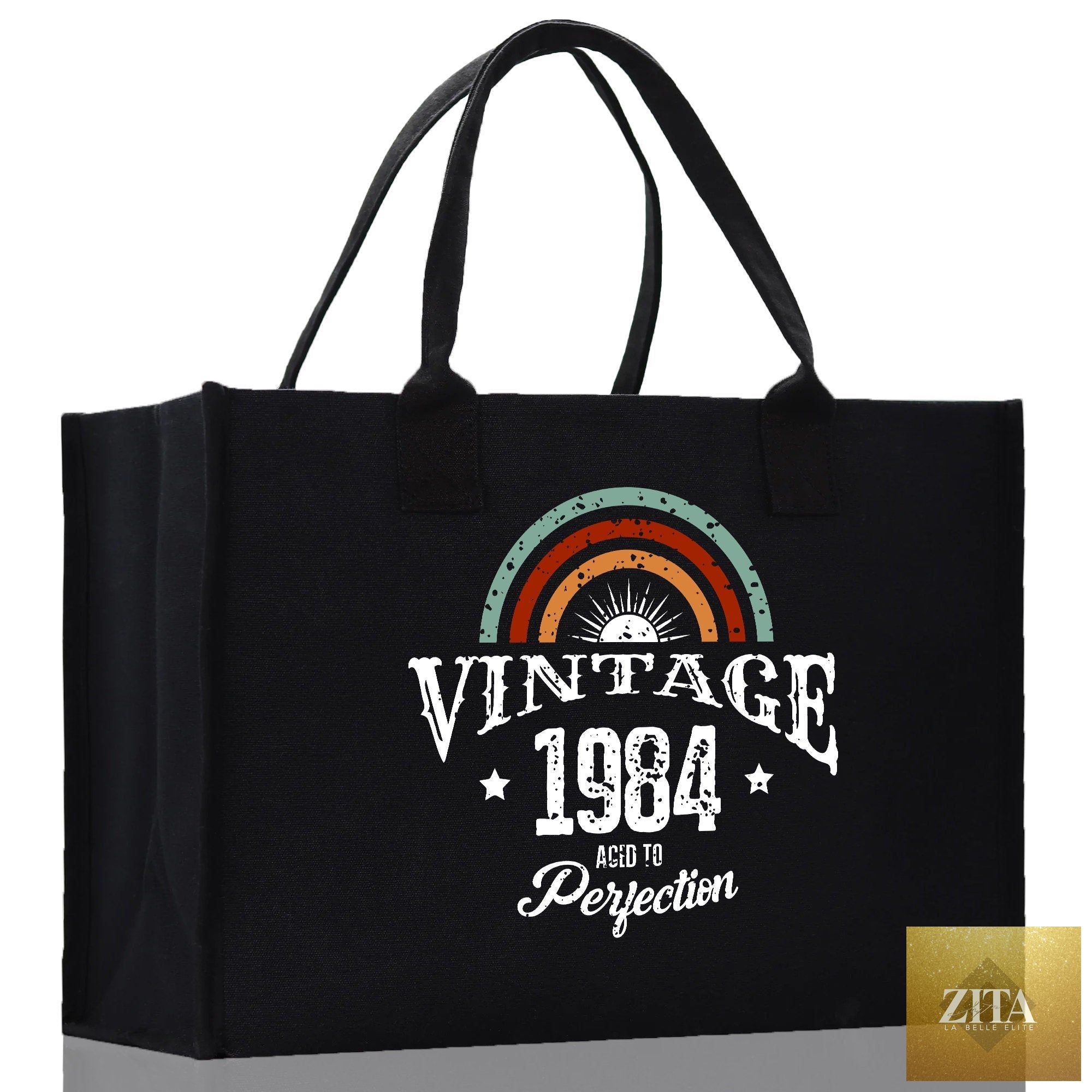 Vintage 1984 Aged To Perfection 40 Age Birthday Cotton Canvas Tote Bag 60th Birthday Gift For Women 40th Birthday Celebration Party Gift