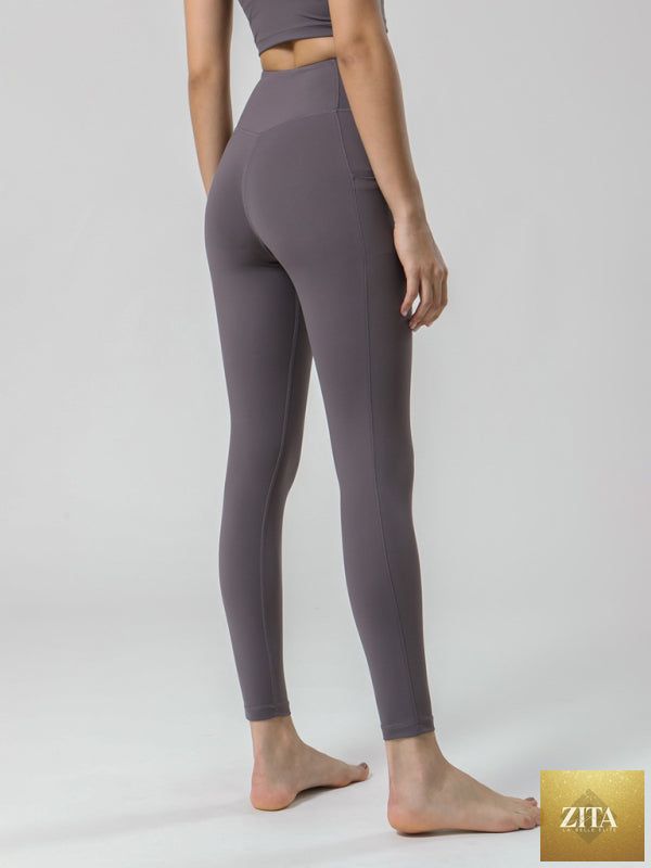 Lady Ros women's high-waist yoga capri pants in soft, double-brushed fabric, shown in a neutral color with a snug fit.