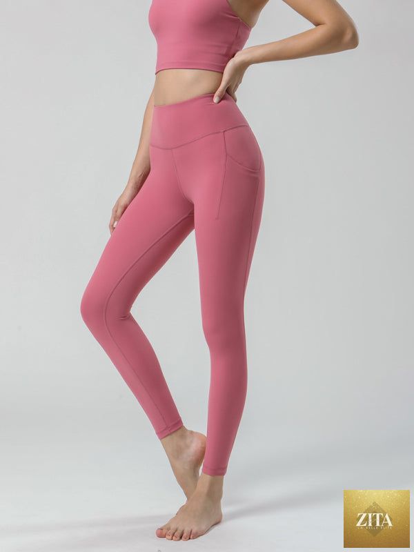 Women's high-waist yoga capri pants by Lady Ros, double brushed ultra-soft fabric, shown in a close-up of the fabric texture.