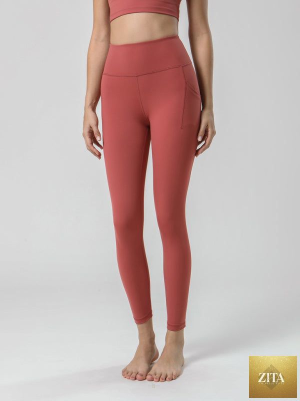 Women's high-waist yoga capri pants by Lady Ros, double brushed ultra soft fabric, shown in a neutral color.