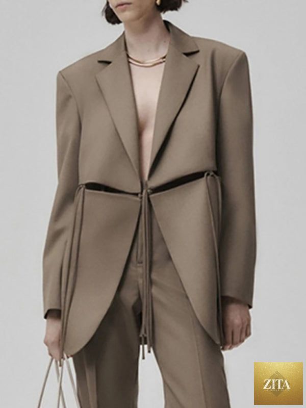 Lady Ros women's long sleeve blazer with lapel collar, cotton blend fabric, casual style, shown in a natural pose.