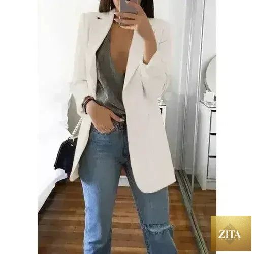 Femstylo women's casual slim blazer jacket with lapel, perfect for office or stylish everyday wear.