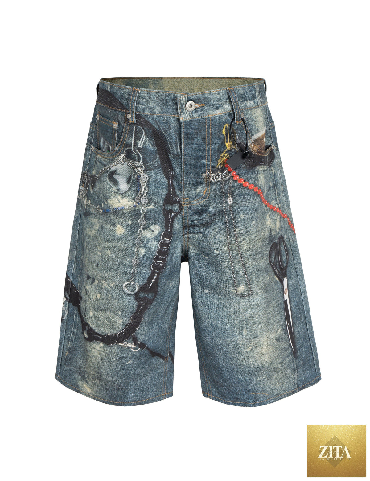 Blue UNDEVELOPED hardware denim shorts with distressed details and frayed hem, casual summer denim shorts for women.