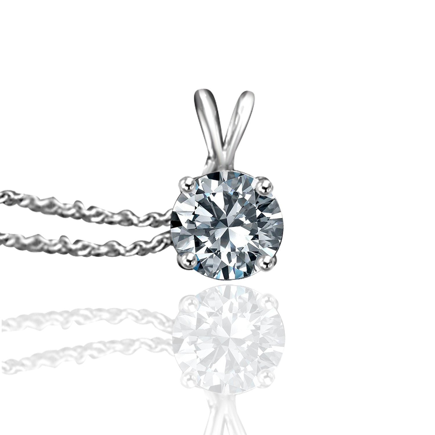 Round Cubic Zirconia 14K gold Solitaire Pendant. Diamond Veneer 635P14K