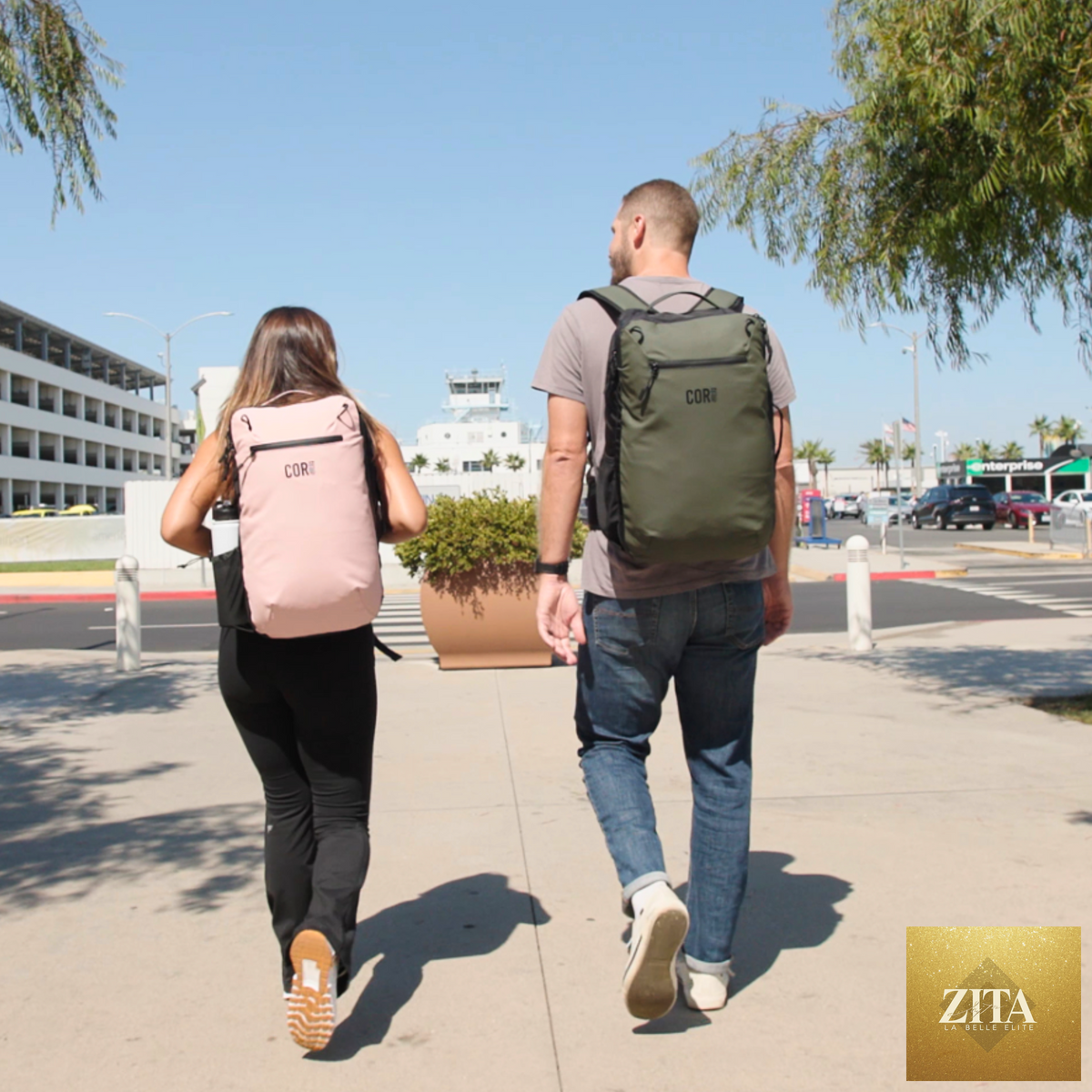 COR Surf Island Hopper 40L travel backpack with multiple compartments, adjustable straps, and durable fabric for airport travel.