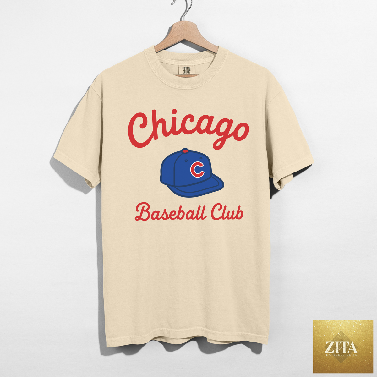 Ivory Chicago Baseball Club Tee by Zita La Belle Elite, featuring classic team logo and comfortable cotton fabric.