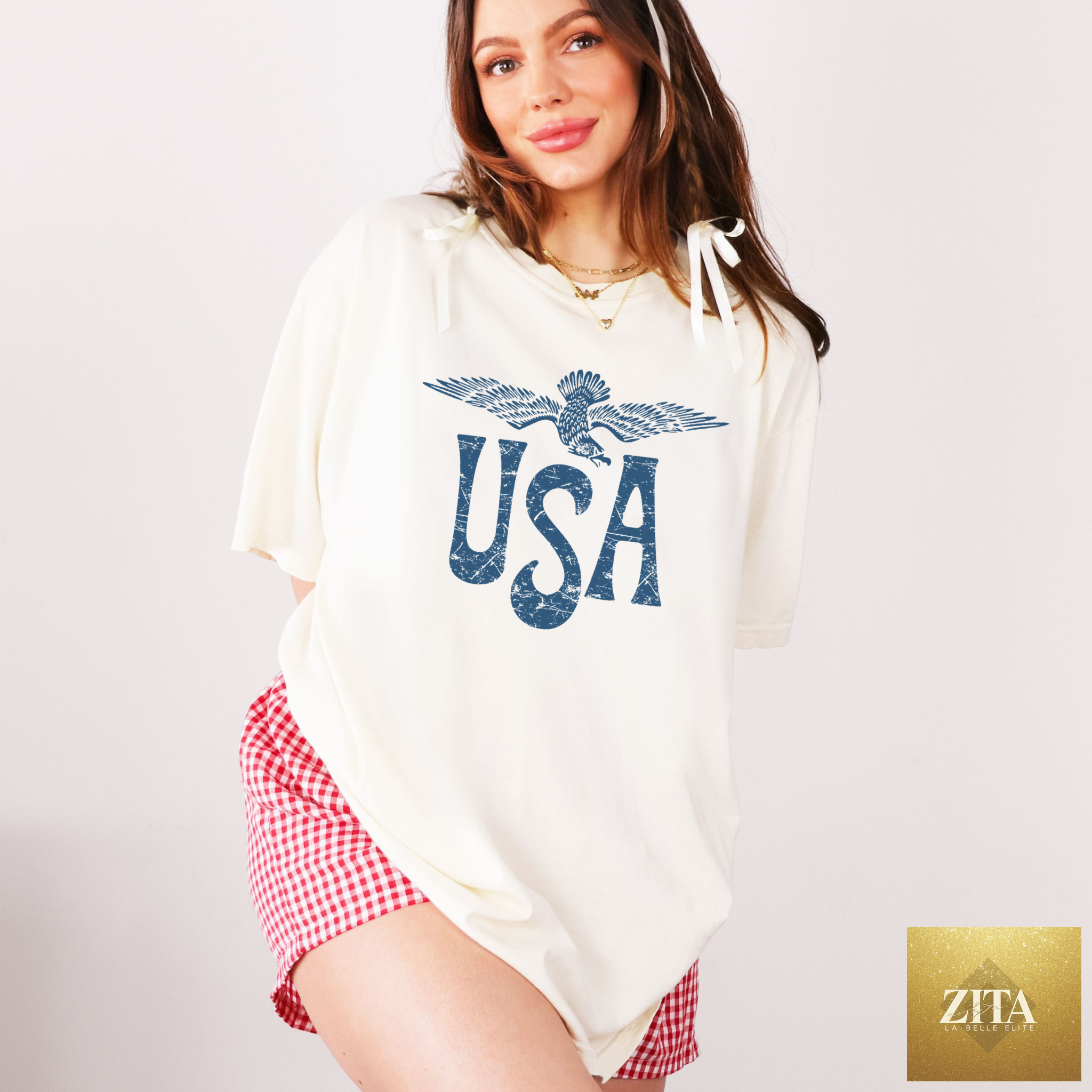Ivory USA Eagle T-shirt from Hey Jude Graphic Tees featuring a bold eagle graphic on the front.