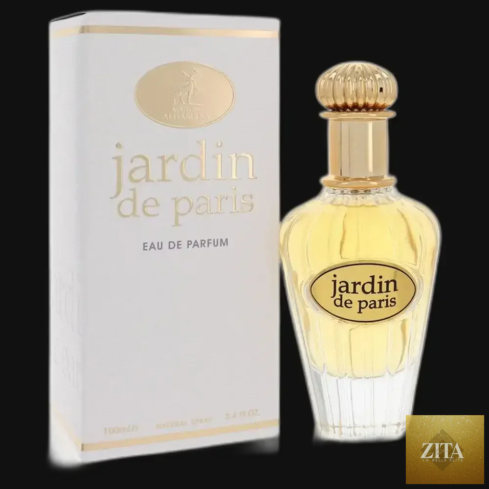 Jardin De Paris by Maison Alhambra perfume for women, 3.4 oz eau de parfum spray, elegant bottle with floral design.