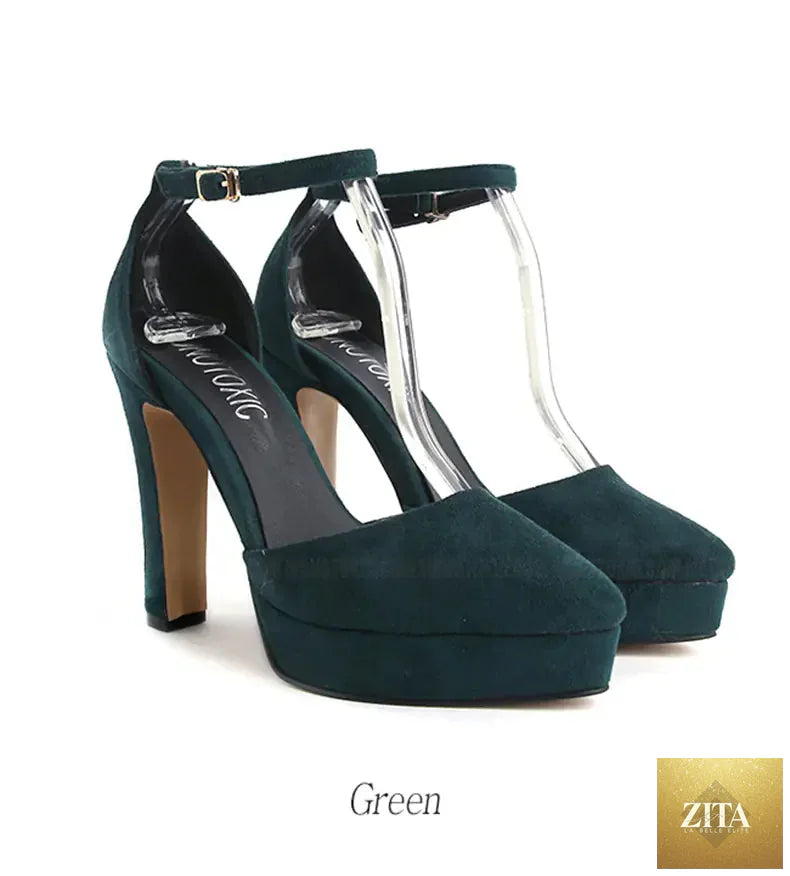 Korean style pointed toe chunky heels for women in black, stylish and trendy footwear from Trendy Attic Store01