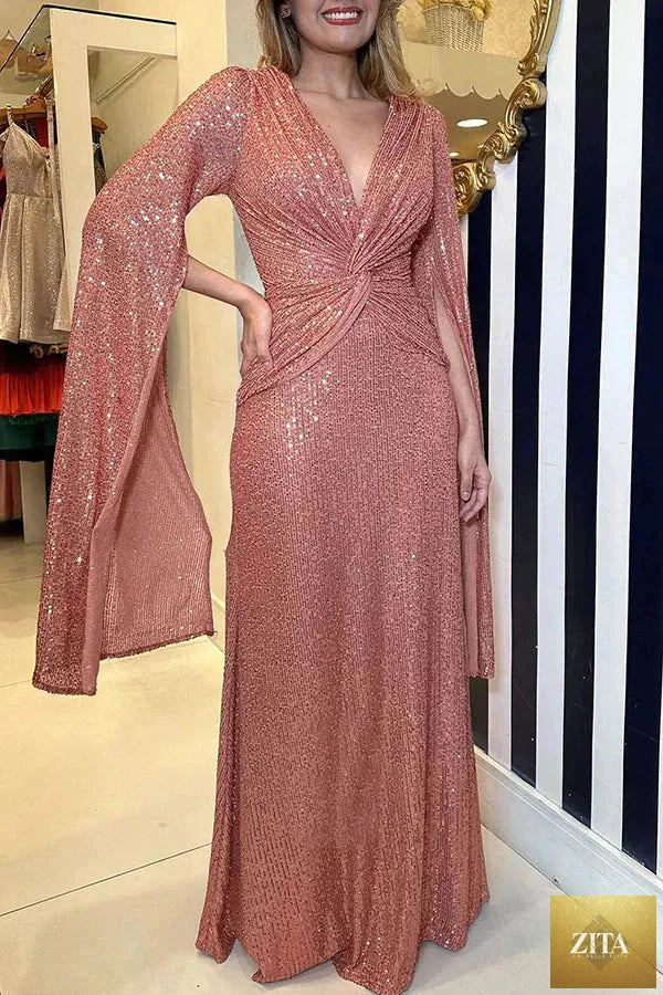 Elegant women’s floor-length sequin formal evening dress with a fitted silhouette and shimmering details.