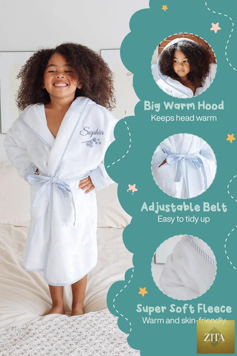Soft plush kids' robe from Lotus Linen, cozy and safe for toddlers and children, featuring a comfortable, plush fabric.