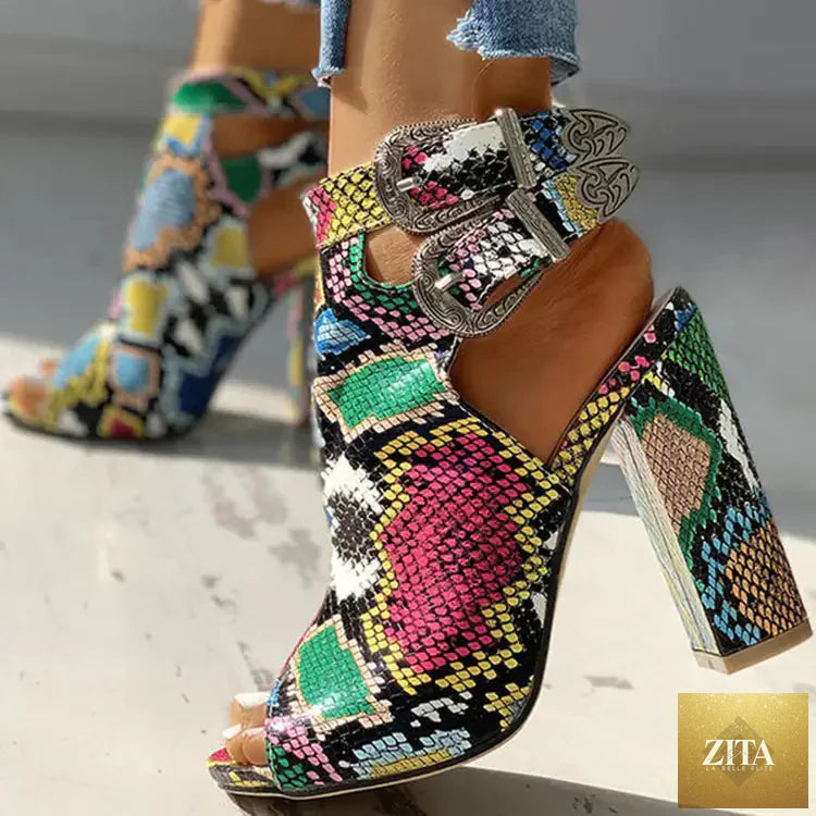 Large women's sandals with high thick heels, stylish women's shoes by Trendy Attic Store01, featuring a comfortable open-toe design.