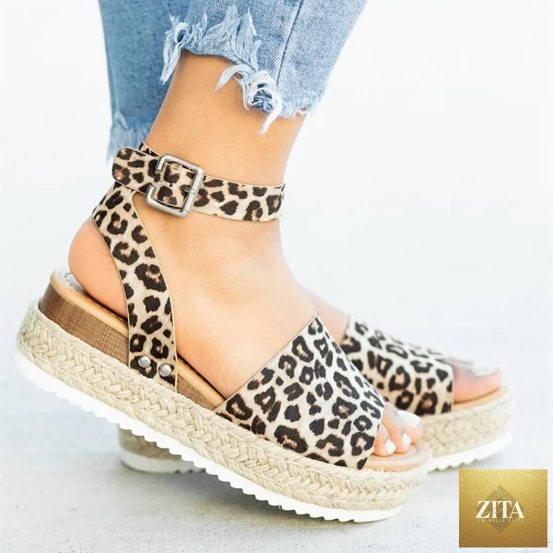 Stevvex women's leopard high heel platform sandals with thick soles, adjustable straps, belt buckle, perfect for summer fashion.