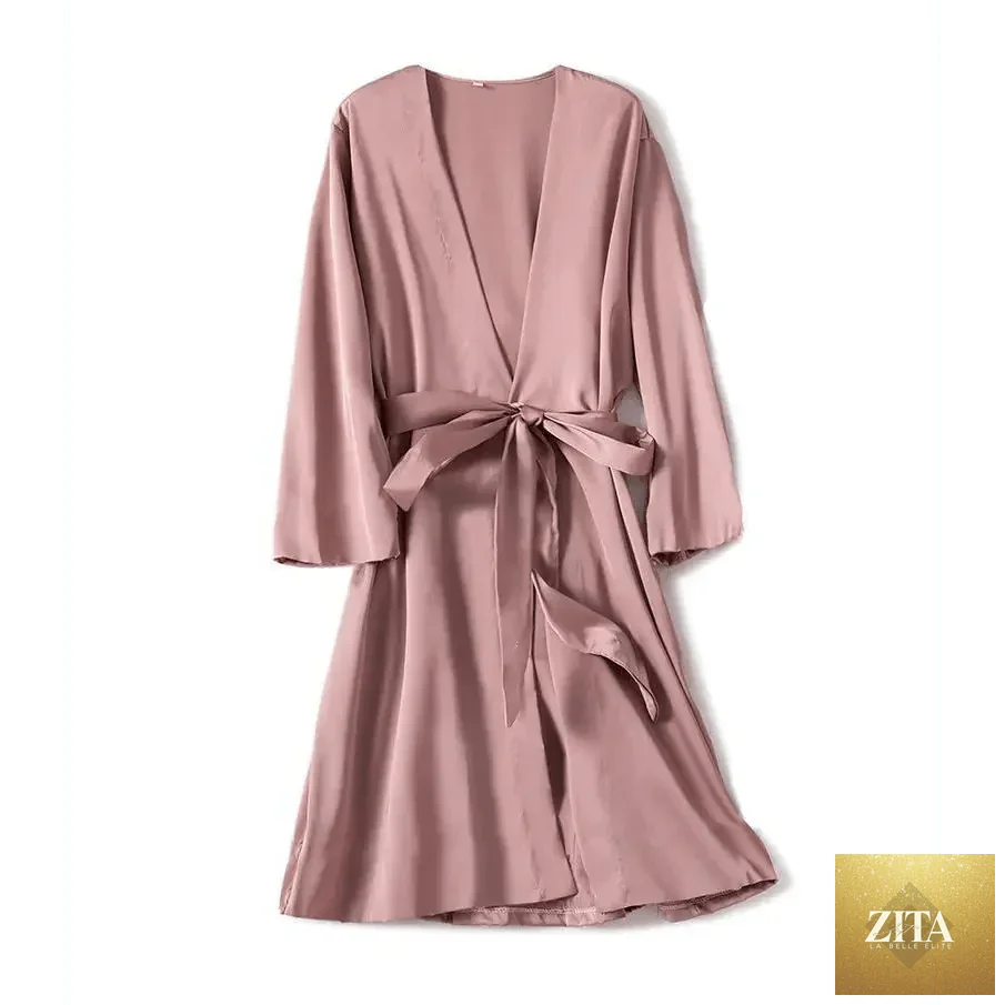 Red women's short sleepwear by Stevvex featuring a soft, comfortable V-neck bathrobe perfect for bridesmaids or relaxing at home.
