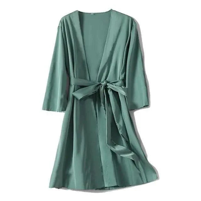 Red soft short sleepwear for women by Stevvex, trendy V-neck bathrobe with comfortable fabric, ideal for bridesmaids and brides.