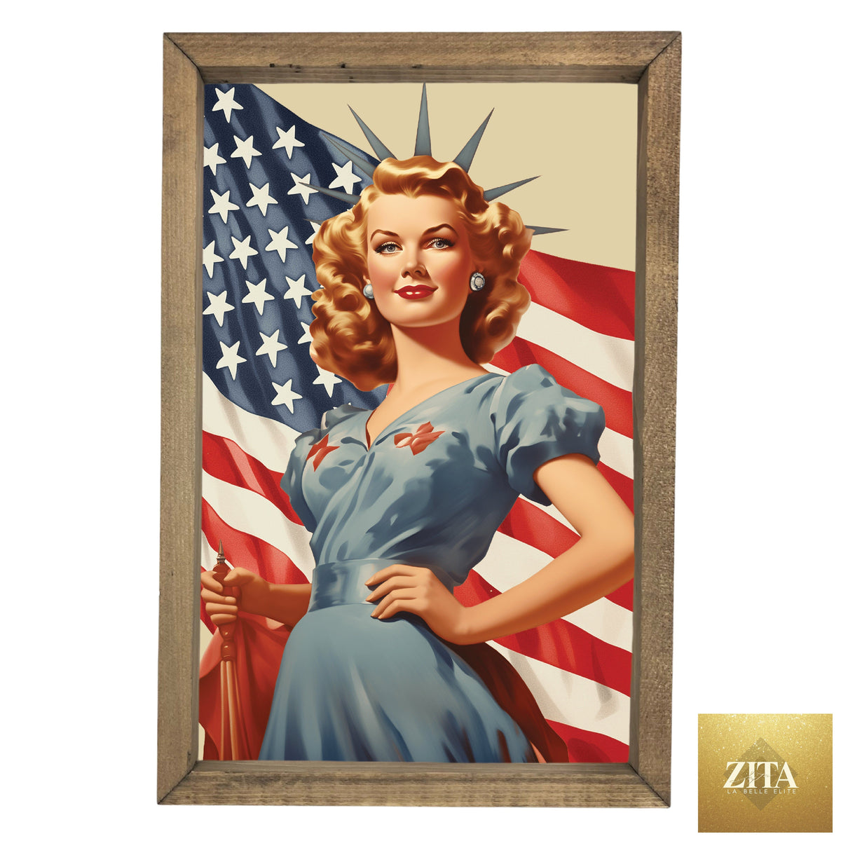 Vintage Lady Liberty framed art print by 12timbers, depicting a classic portrait of Lady Liberty in a decorative frame.