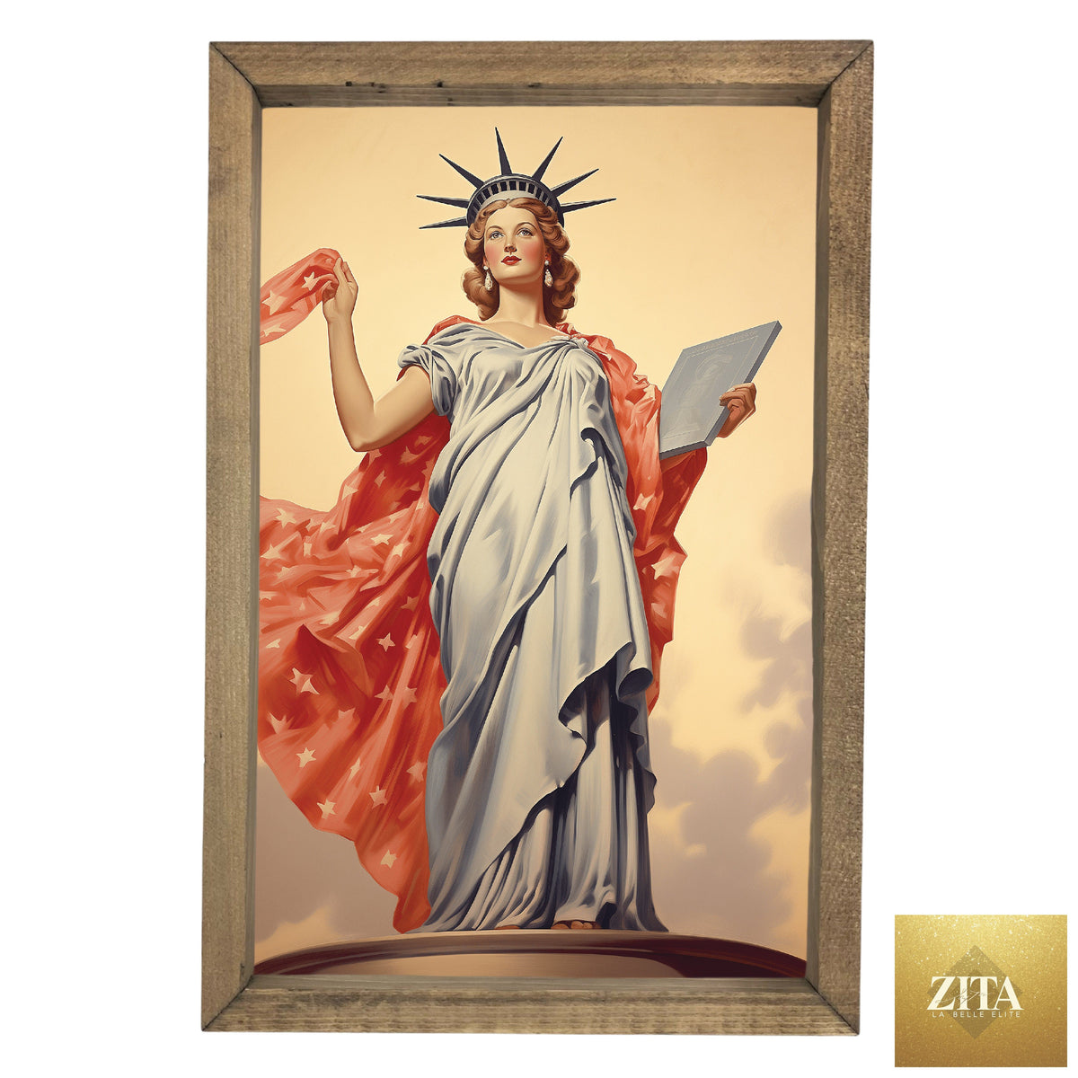 Framed Lady Liberty with Sash artwork by 12timbers, featuring detailed patriotic imagery in an elegant frame.