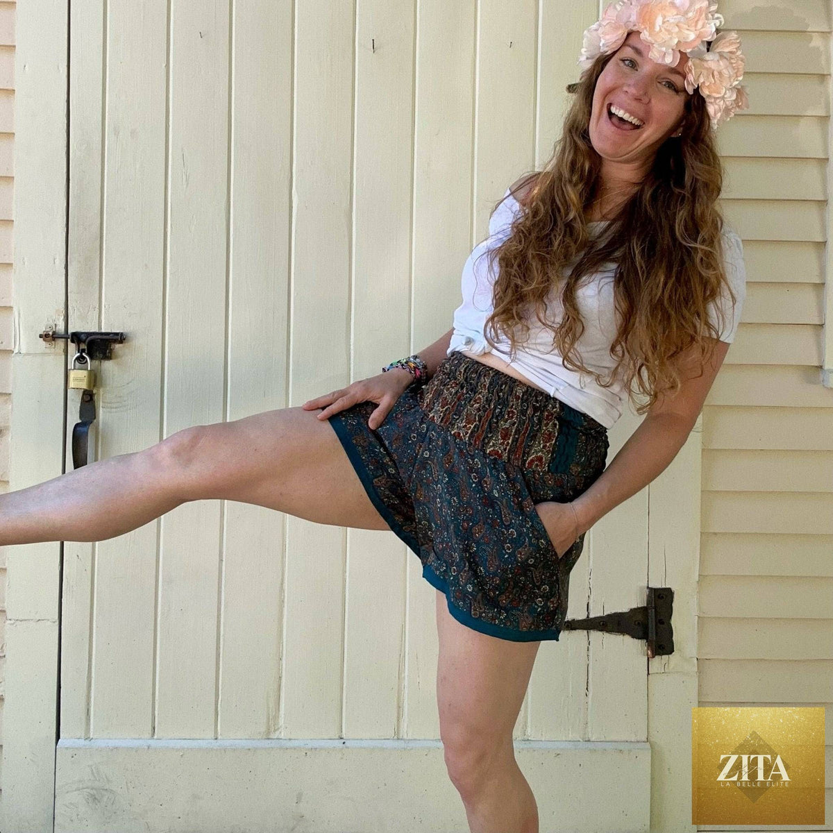 Darn Good Yarn Laurel Canyon Lounge Shorts, eco-friendly knit, boho style, casual wear for women and pre-teens, plus size option.