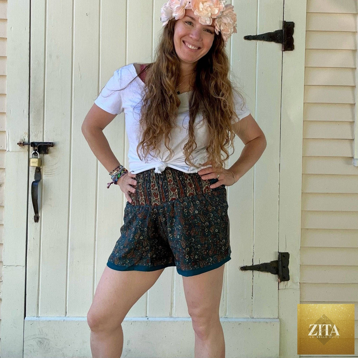 Darn Good Yarn Laurel Canyon Lounge Shorts in eco-friendly crochet knit, stylish boho design, suitable for women and pre-teens.