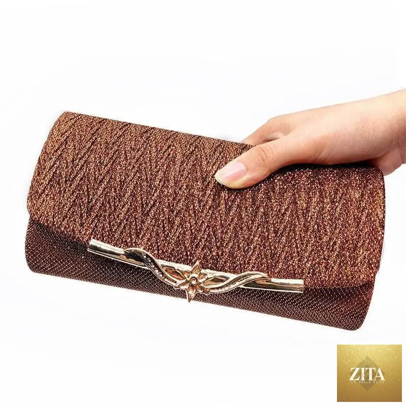 Elegant genuine leather evening party bag by Stevvex with glitter details, perfect for weddings and special occasions.