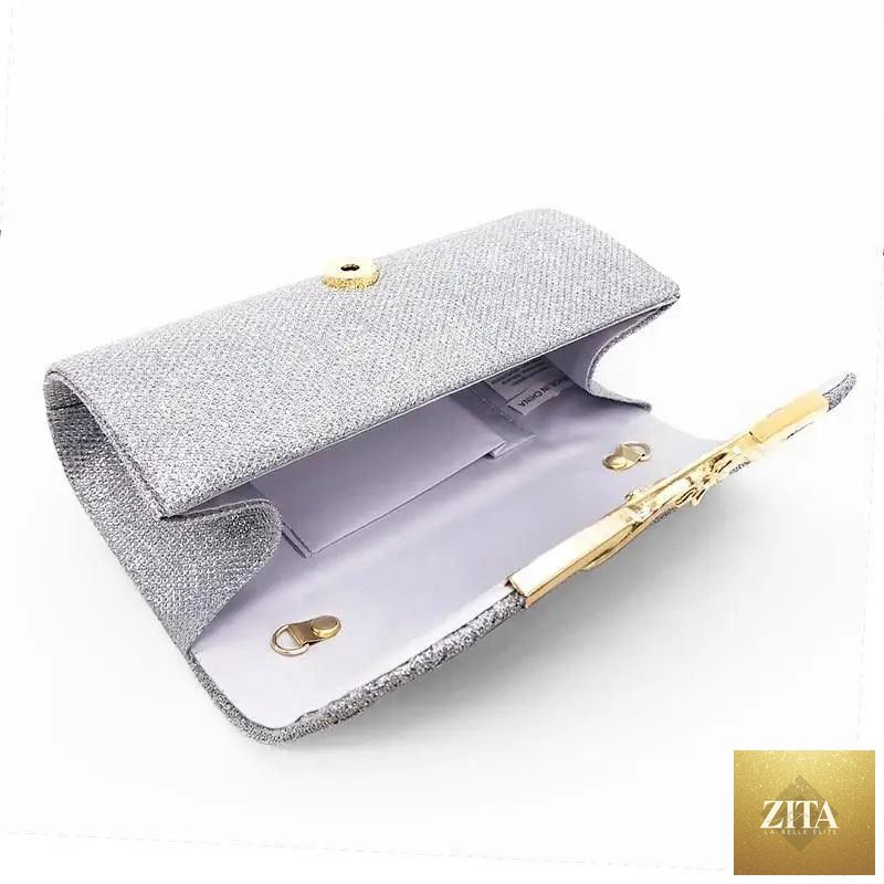 Elegant genuine leather Stevvex evening party clutch with glitter details, perfect for weddings and luxury banquets.