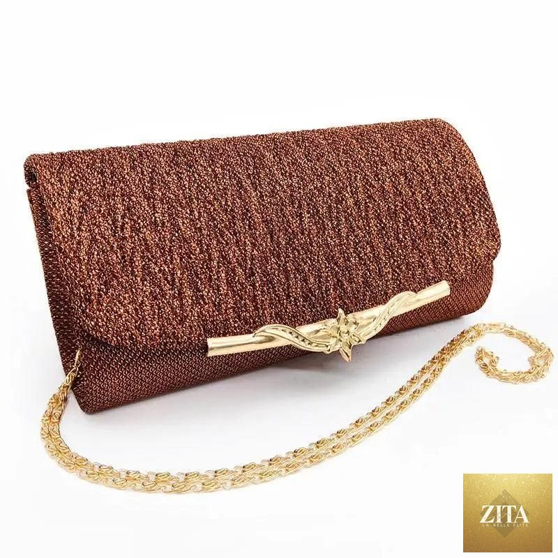 Elegant genuine leather Stevvex women's evening party bag with glitter detail, suitable for weddings and formal events.