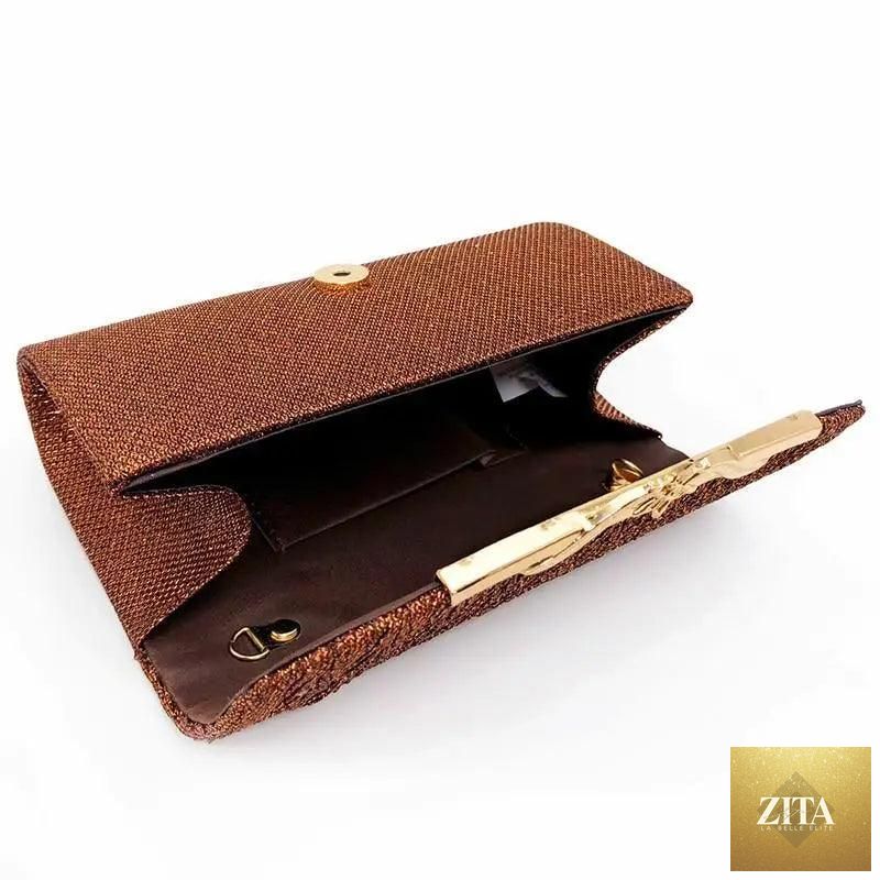 Elegant Stevvex women's evening party clutch in genuine leather with glitter detail, perfect for weddings and special events.