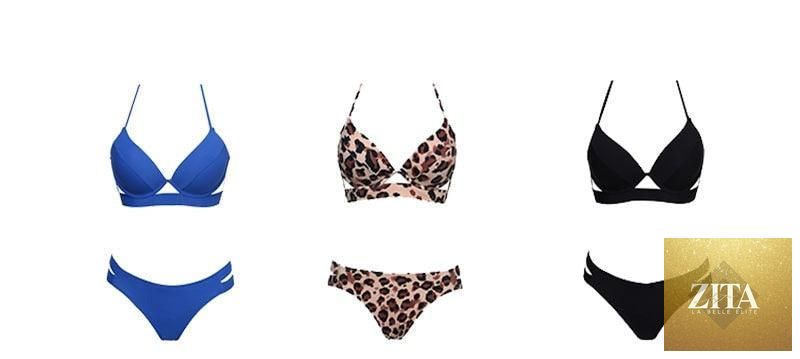Leopard print women's summer bikini set with strapless bandage design, halter top, low waist, push-up triangle bottoms by Stevvex.