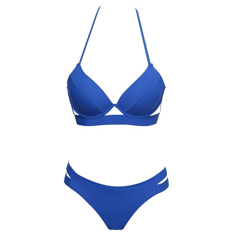 Stevvex leopard bikini set with strapless bandage top and low-waist triangle bottoms, perfect for summer swimwear and beachwear.