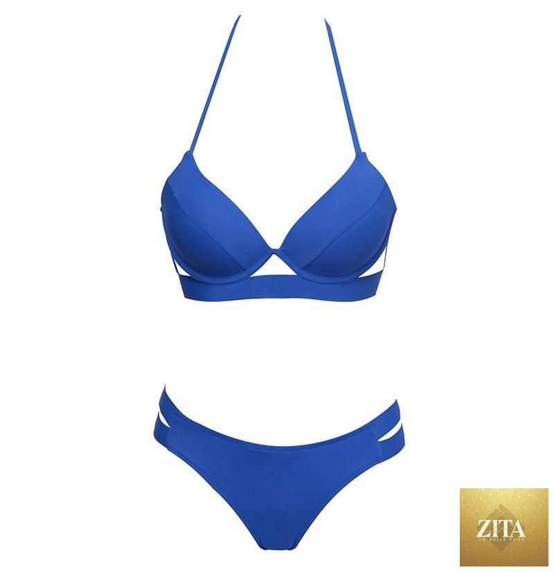 Stevvex leopard bikini set with strapless bandage top and low-waist triangle bottoms, perfect for summer swimwear and beachwear.