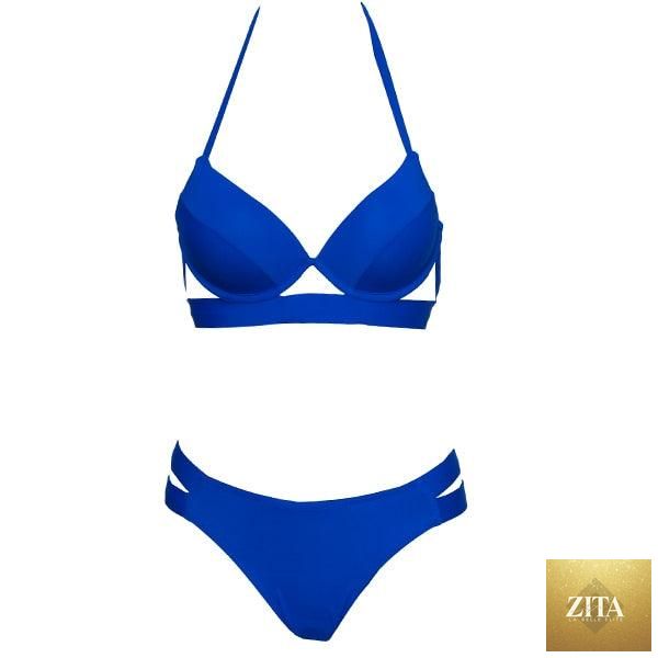 Leopard print women's summer bikini set with strapless bandage top and low-waist triangle bottoms, soft two-piece swimwear by Stevvex.