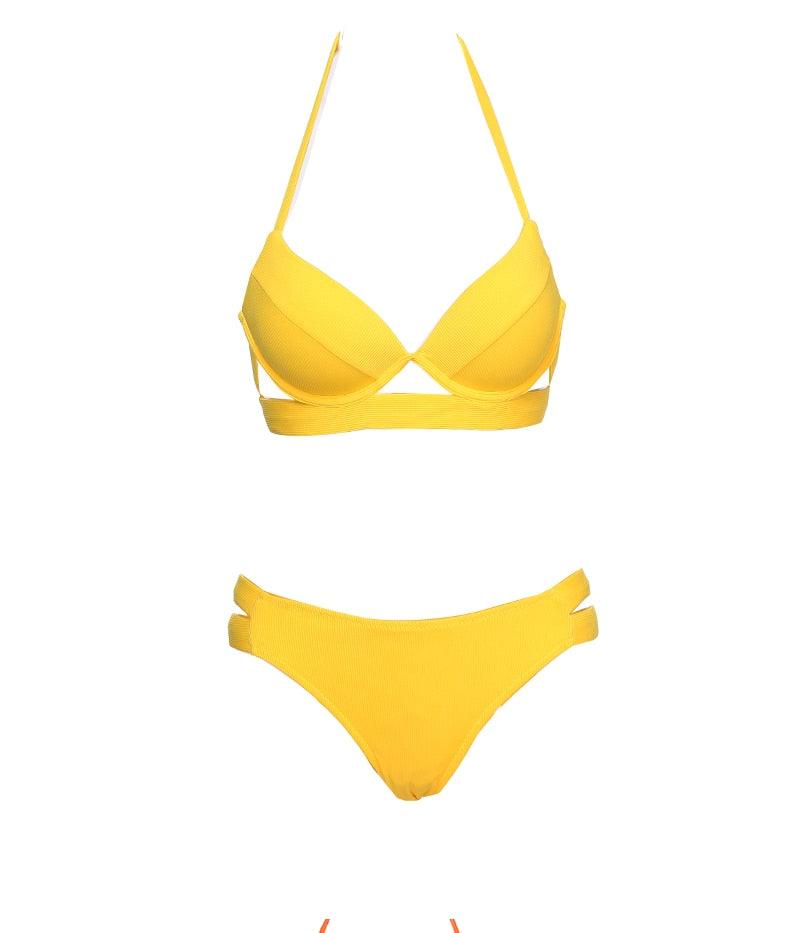 Stevvex leopard bikini set featuring a strapless bandage top, low waist bottoms, and push-up triangle design for women’s summer swimwear.