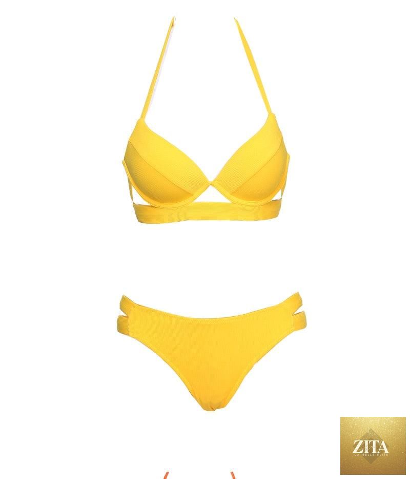 Stevvex leopard bikini set featuring a strapless bandage top, low waist bottoms, and push-up triangle design for women’s summer swimwear.