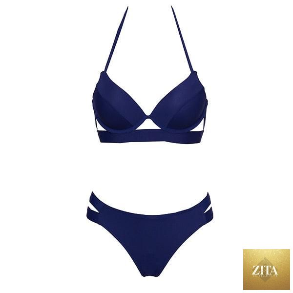 Leopard print women’s summer bikini set with strapless bandage top and low waist bikini bottoms, soft two-piece swimwear by Stevvex.