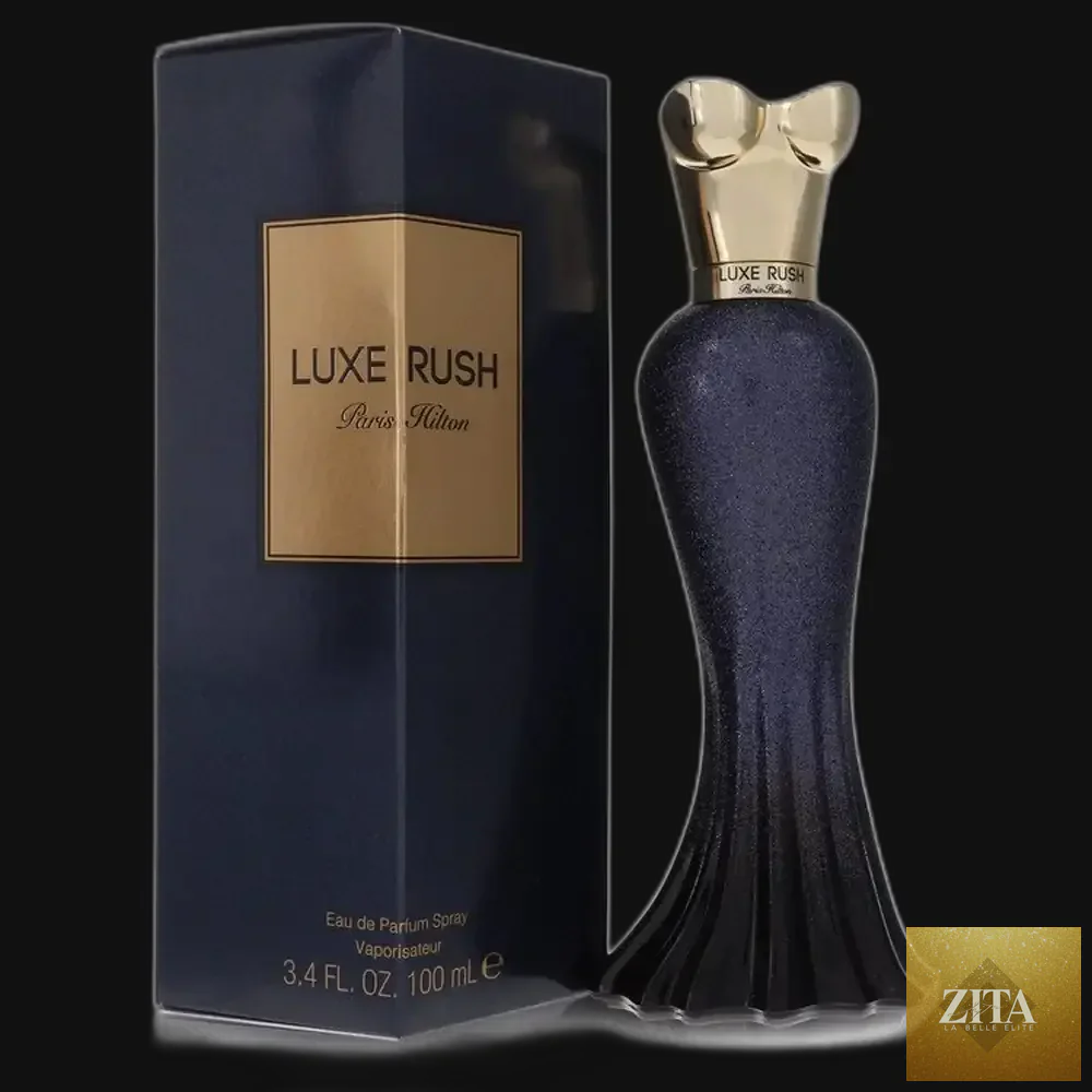 Luxe Rush by Paris Hilton perfume for women in 3.4 oz Eau de Parfum spray, featuring elegant packaging and a stylish bottle.