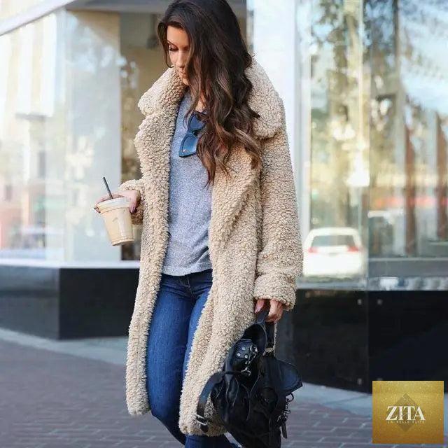 Stevvex women's autumn winter fleece coat, solid color, warm soft outerwear with fur accents and casual cardigan style.