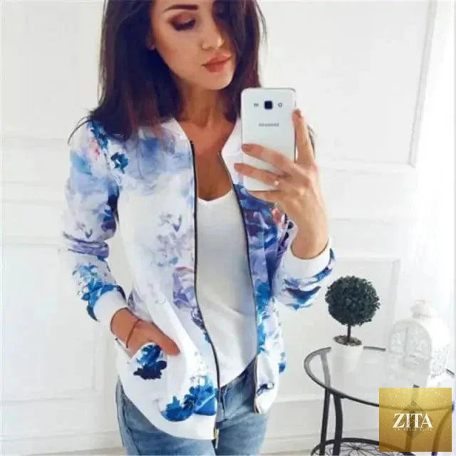 Stevvex floral bomber jacket for women with long sleeves, zipper front, printed design, casual pockets, plus size spring summer outwear