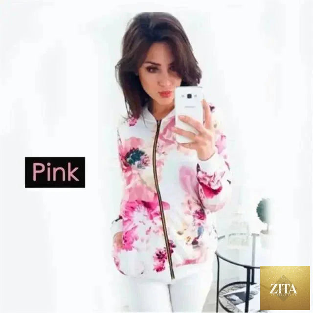 Stevvex floral bomber jacket for women with long sleeves, zipper front, casual pockets, perfect for spring and summer fashion.