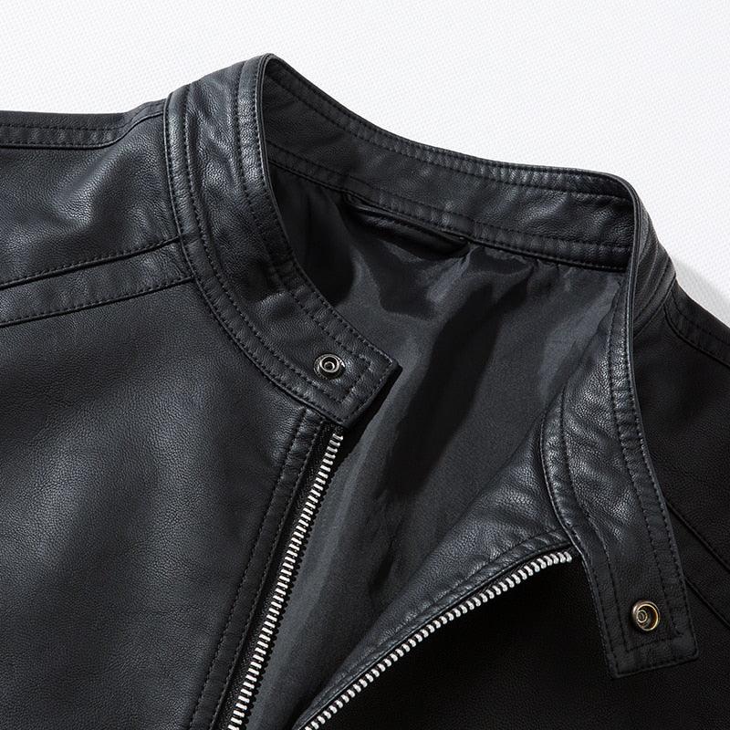 Stevvex luxury black men's faux leather motorcycle jacket with slim fit, warm lining, and elegant design for business and casual wear.