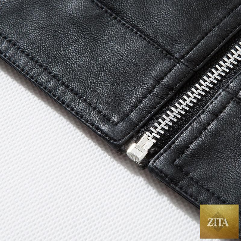 Stevvex luxury black men's faux leather motorcycle jacket with slim fit, warm lining, and elegant design for business and casual wear.