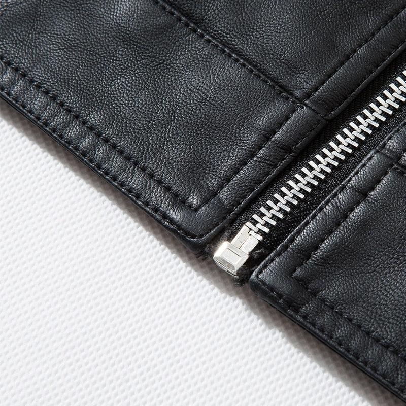 Stevvex luxury black men's faux leather motorcycle jacket with slim fit, warm lining, and elegant design for business and casual wear.