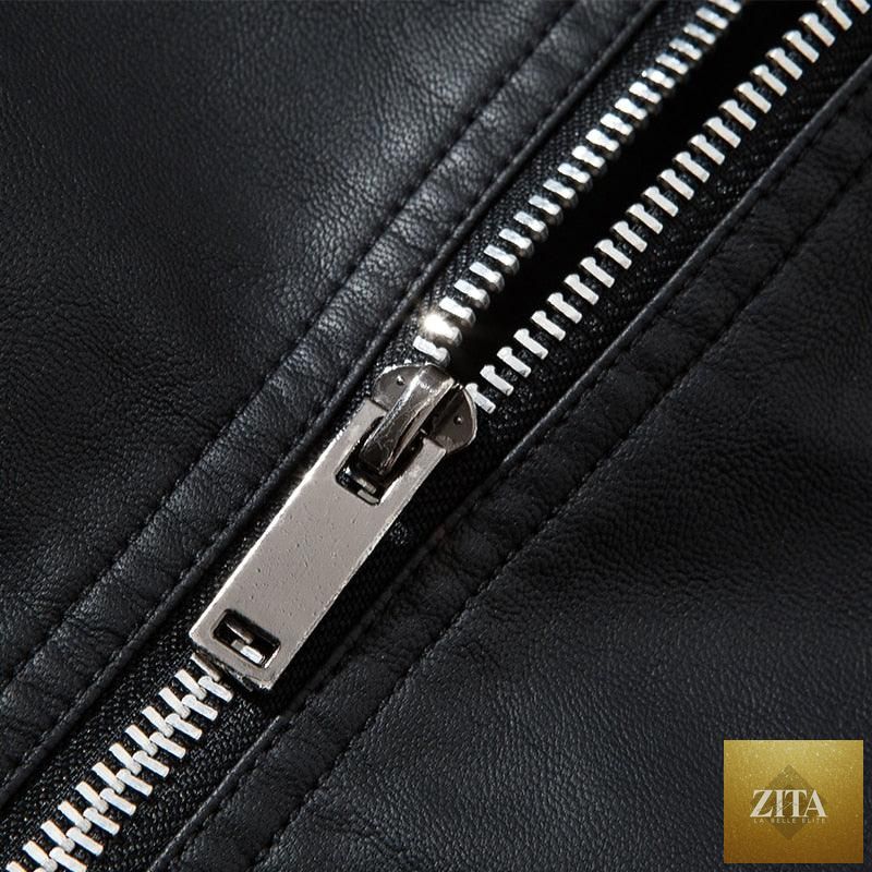Stevvex luxury black men's faux leather motorcycle jacket with slim fit, warm lining, and elegant design for business and casual wear.